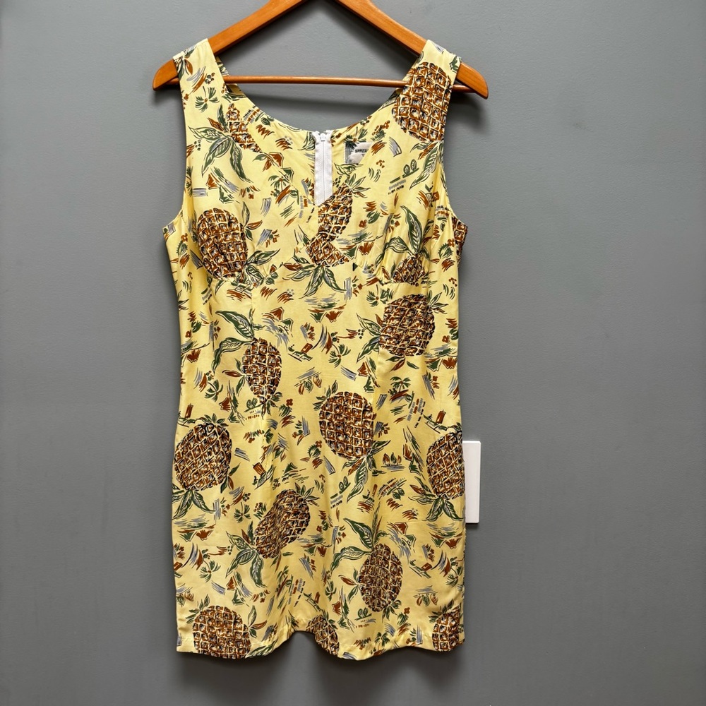 Vintage Kamehameha Yellow Pineapple Print Hawaiian Shift Dress S
